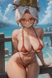 1girls ai_generated amiral_ai bikini breasts cutesexyrobutts_(style) cutesexyrobutts_ai_artstyle_imitation female glasses hips huge_breasts large_breasts light-skinned_female light_skin long_hair nintendo purah purah_(tears_of_the_kingdom) red_bikini red_eyes tears_of_the_kingdom the_legend_of_zelda thick_thighs thighs white_hair wide_hips