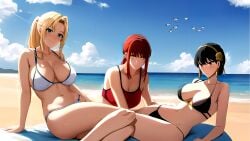 3girls ai_generated breasts chainsaw_man crossover female female_only makima_(chainsaw_man) multiple_girls mushoku_tensei nai_diffusion spy_x_family stable_diffusion swimsuit usurper yor_briar zenith_greyrat