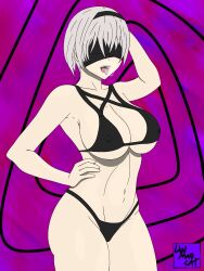 ahe_gao blindfold female female_focus female_only lwmadcat nier nier:_automata nipples_visible_through_clothing swimsuit tagme yorha_2b