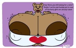 animate_inanimate anthro bear brown_nipples furry huge_breasts huge_nipples hyper_breasts hyper_nipples mattthetooncat plushie sentient_object shortstack teddy_bear text