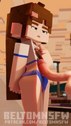 1boy 1boy1girl 1girls 3d beltomnsfw big_penis blender blue_eyes blush body_job brown_hair detailed_background elli_(beltomnsfw) female freckles freckles_on_face huge_cock male mine-imator minecraft open_mouth partially_clothed small_body small_breasts sport_panties sport_shorts tagme