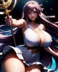 1girls ai_generated athena_(saint_seiya) big_ass big_breasts breasts busty erect_nipples female goddess green_blue_eyes kw0337 large_hair long_hair looking_at_viewer nipples purple_hair saint_seiya saori_kido shounen_jump smile transparent_dress white_dress wide_hips