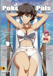 big_breasts bikini blue_eyes classy classy_female diantha_(pokemon) earrings jewelry magazine_cover necklace necklace_between_breasts nintendo pokemon pokemon_xy swimsuit vivivoovoo whitney_(pokemon)