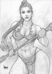 1girls abs athletic_female belly_dancer belly_dancer_outfit bimbo_lips black_and_white cleavage enslaved_royal female female_only fit_female harem_girl harem_outfit large_breasts loincloth looking_at_viewer marcio_fernandes monochrome princess_leia_organa sketch slave slave_bikini slave_leia slave_outfit slavegirl solo star_wars thick_thighs tomboy