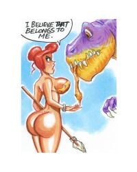 annoyed ass ass bottomless cavewoman dialogue dinosaur exposed_ass gravhell loincloth_removed t-rex the_flintstones tyrannosaurus_rex wilma_flintstone