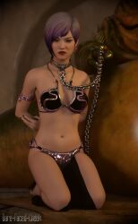 1girls 3d arms_behind_back bare-faced-cheek belly_dancer belly_dancer_outfit chain_leash chained chained_collar femsub gradient_hair harem_girl harem_outfit human humansub hutt jabba's_palace jabba_the_hutt kneeling lavender_hair light-skinned_female light_skin loincloth mandalorian medium_breasts sabine_wren short_hair slave slave_bikini slave_collar slave_leia_(cosplay) slave_outfit slavegirl star_wars star_wars_rebels submissive_female