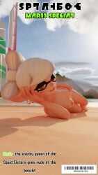 1girls 3d areolae beach beauty_mark blender breasts completely_nude detailed_background female female_only inkling inkling_girl kaijuking looking_at_viewer magazine magazine_cover marie_(splatoon) marie_(wo262) mole nipples nude nude_female on_side sand splatoon thighs