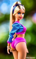 1girls ai_generated ass barbara_millicent_roberts barbie_(franchise) barbie_doll_anatomy butt doll female_only looking_back partially_clothed presenting_hindquarters realistic rear_view toy