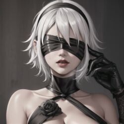 1girls ai_generated android armwear big_breasts black_clothing black_hairband blindfold blue_eyes bondage breasts cleavage domination dominmatrix dress female front_view gloves gynoid hairband hourglass_figure huge_breasts looking_at_viewer masochism nier nier:_automata nipple_bulge nipples outdoors robot sadism short_hair skirt thick_thighs thighs white_hair yorha_2b