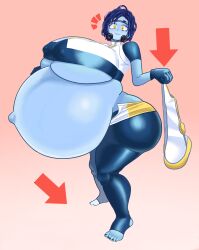 1girls awata_kaoruko barefoot blue_hair blue_skin boku_no_hero_academia bubble_girl female holding_shoes huge_breasts hyper_belly hyper_pregnancy leggings my_hero_academia pregnant pregnant_milf ready_to_pop scunnerturn thick_thighs visor wide_hips yellow_eyes