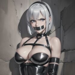 1girls ai_generated android armwear big_breasts black_clothing black_hairband black_latex black_latex_bra black_latex_elbow_gloves blue_eyes bondage breasts cleavage domination dominmatrix dress front_view gloves gynoid hairband hourglass_figure huge_breasts latex_bra looking_at_viewer masochism nier nier:_automata nipple_bulge nipples outdoors robot sadism short_hair skirt thick_thighs thighs white_hair yorha_2b