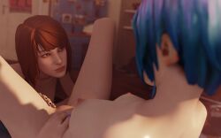 2girls 3d bedroom bedroom_eyes blender blender_eevee carnalsfm chloe's_bedroom chloe_price female female_only imminent_oral imminent_sex life_is_strange max_caulfield yuri