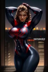 1girls ai_generated curvaceous curvy_body curvy_figure diffusionlad female female_focus female_only huge_breasts latex_suit long_hair marvel marvel_comics miguel_o'hara rule_63 skin_tight spider-man:_across_the_spider-verse spider-man_2099 spider-woman_2099 stable_diffusion voluptuous voluptuous_female