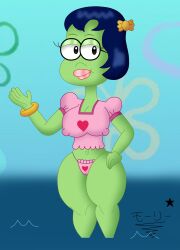 1girls 2020 alternate_version_available big_breasts breasts clothed clothed_female dated female female_only glasses green_body hand_on_hip looking_at_viewer princess_mindy short_hair smile solo solo_female spongebob_squarepants straight_hair superstarplasma watermark