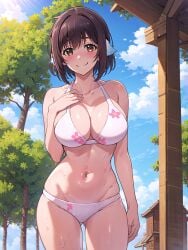 1girls ai_generated big_breasts bikini brown_hair busty cleavage female female_only hi_res large_breasts legs looking_at_viewer lyne_mei navel plunderer short_hair smile solo thighs voluptuous