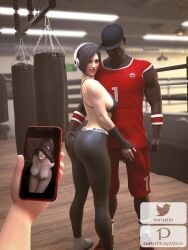 1girls 3d ada_wong ada_wong_(adriana) asian ass ass_grab black_hair blacked blacked_clothing bulge_fondling cant_see_the_haters capcom cuckold currysfm dark-skinned_male dark_skin female gym interracial male resident_evil resident_evil_2 resident_evil_2_remake