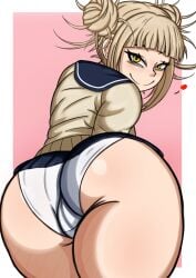 1girls alternate_version_available aspirantpill ass ass_focus big_ass blonde_hair blue_skirt boku_no_hero_academia bottomwear clothing dat_ass double_bun female female_only hair heart himiko_toga huge_ass large_ass looking_at_viewer looking_back my_hero_academia panties school_uniform skirt smile solo solo_female thick_thighs thighs toga_himiko topwear white_panties yellow_eyes