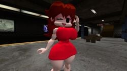 1girls 3d alternate_version_available big_breasts breasts clothed clothed_female dress female female_only friday_night_funkin girlfriend_(friday_night_funkin) looking_at_viewer mob_face one_eye_closed open_mouth open_smile red_dress smile solo solo_female thhypercombine wink