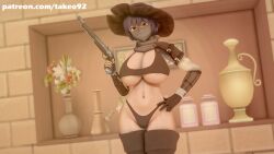 1girls 3d 3d_(artwork) armwear big_breasts boots brown_eyes busty cleavage curvaceous curvy female female_focus female_only gloves gun hand_on_hip hat holding_weapon huge_breasts koikatsu large_breasts lavender_hair legwear looking_at_viewer looking_back mask original original_character patreon pinup revealing_clothes runa_(takeo92) scarf short_hair skimpy skimpy_clothes solo takeo92 text thick_thighs tight_clothing topwear underboob upskirt voluptuous weapon wide_hips