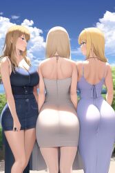 3girls ai_generated blonde_hair group sun_dress