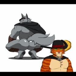 2boys animated anthro ass ass_focus bandage big_ass broly_culo bubble_ass bubble_butt canid canine cape chest_tuft cloak crouching dat_ass death_(puss_in_boots) dreamworks duo evil_grin feline funny fur furry green_eyes grey_fur grin hanzo_matsumoto hat looking_away looking_back male male_only melee_weapon meme muscular_ass muscular_back muscular_male music orange_fur parody partially_clothed pawpads paws pecs puss puss_in_boots_(dreamworks) puss_in_boots_the_last_wish red_eyes sharp_teeth shitpost sickle smiling sound squatting tail video weapon whiskers white_background wolf