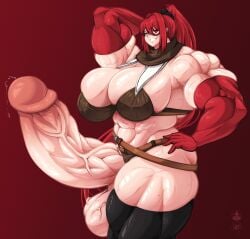 abs futanari gigantic_penis hyper_balls hyper_breasts hyper_muscles ikusaba_maya isekai_one_turn_kill_neesan:_ane_douhan_no_isekai_seikatsu_hajimemashita muscular_futanari red_hair roneesan thick_thighs veiny_muscles