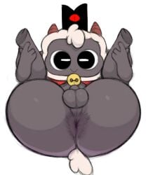 1boy 2d aer0_zer0 anthro anthro_only ass balls bell_collar belly belly_button big_ass big_eyes black_body blush bottom_heavy bovid bubble_butt caprine cloak cloak_only cult_of_the_lamb dark_skin femboy furry girly headgear hi_res holding_legs horizontal_pupils horn huge_ass lamb_(cult_of_the_lamb) looking_at_viewer male male_only mammal mostly_nude perineum presenting presenting_anus presenting_hindquarters raised_leg red_crown_(cult_of_the_lamb) sheep shortstack simple_background smile solo solo_focus solo_male tail tail_tuft thick_thighs white_background white_fur white_wool wide_hips wool_(fur)