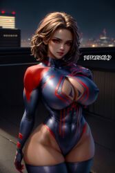 1girls ai_generated curvaceous curvy_female curvy_figure female_focus female_only genderswap_(mtf) huge_breasts latex_suit long_hair marvel marvel_comics miguel_o'hara rule_63 skin_tight spider-man:_across_the_spider-verse spider-man_2099 spider-woman_2099 stable_diffusion voluptuous voluptuous_female