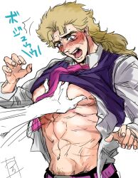 1boy blush chest grope groping groping_breasts hand_on_chest hands_on_breasts hands_on_pecs jojo's_bizarre_adventure male male_nipples male_only phantom_blood robert_edward_o_speedwagon sumaru_(artist)