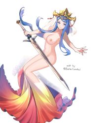 1girls bare_legs bare_shoulders bettercommsoul blue_eyes blue_hair breasts completely_nude dress edit edited_official_artwork female female_only fire_emblem fire_emblem_engage fire_emblem_heroes full_body large_breasts legs long_hair lumera_(fire_emblem) nintendo nipples nude nude_female nude_filter ponytail see-through shoulders smile solo sword veil weapon white_background