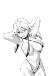 1girls armpits arms_behind_head big_breasts bikini breasts busty cameltoe cleavage female female_only highres kasabuta9500 large_breasts legs looking_at_viewer monochrome navel open_mouth original pose posing sensual sexy_armpits smile solo swimsuit thighs twintails voluptuous