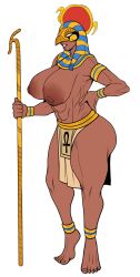 1girls ankh big_ass big_breasts big_butt breasts dark-skinned_female dark_skin deity detnox egyptian egyptian_clothes egyptian_female egyptian_headdress egyptian_mythology female female_only genderbent goddess loincloth mask mythological_avian mythology nipples pelvic_curtain public_domain ra simple_background simple_shading solo solo_female staff standing tabard topless topless_female white_background wide_hips