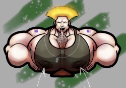 2boys american_flag american_flag_tattoo bara bara_tits big_arms big_chest big_pecs big_penis blonde_hair breastmilk capcom commission cum cum_in_mouth cumming dark-skinned_male disembodied_penis gay gay_paizuri guile huge_arms huge_chest huge_pecs lactating lactation male male_lactation male_only male_paizuri milk muscular muscular_male pecfuck pecjob pressing_pecs_together psbaradungeon squeezing_pecs street_fighter tanktop yaoi