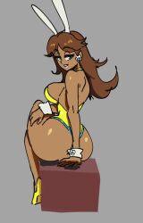 1girls ass bathsalts1 big_ass big_breasts bimbo blue_eyes breasts brown_hair bunny_girl bunnysuit busty dark-skinned_female dark_skin fat_ass feet female female_only from_behind heels high_heels highres huge_ass huge_breasts legs leotard looking_at_viewer looking_back mario_(series) nintendo parted_lips princess princess_daisy rabbit_ears rabbit_tail seductive_smile sensual short_hair sideboob smile solo super_mario_bros. thick_thighs thighs