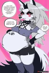 1girls big_belly english_text female female_only furry helluva_boss loona_(helluva_boss) pregnant ready_to_pop solo solo_female text thatguyusojin