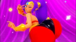 3d ass ass_expansion belly_dancer_outfit clothing dat_ass honey_select huge_ass huge_butt looking_at_viewer looking_back_at_viewer prevence purple_hair shantae shantae_(character)