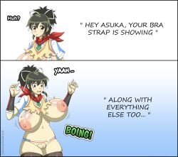 1girls asuka_(senran_kagura) breasts broken_clothing english_text female joblessshinobi large_breasts light-skinned_female light_skin pussy senran_kagura text