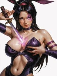1girls artist_request asian asian_female big_breasts breasts bunny_ears cleavage female female_only grabbing_own_breast large_breasts marvel psylocke solo sword tagme_(artist) x-men