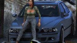 3d 3d_(artwork) absurd_res absurdres against_car alternate_outfit beautiful_woman bracelets breasts brown_eyes brown_hair car christmas christmas_outfit christmas_sweater cleavage clothed_female creamplux dark-skinned_female earrings emotionless emotionless_female expressionless female game_mod grand_theft_auto grand_theft_auto_v gta_prostitute heart_necklace huge_breasts indifference indifferent leaning leaning_on_car leaning_on_vehicle leaning_to_the_side leggings leopard_print leopard_print_pants long_hair mature_female mature_woman necklace pink_lipstick posing rockstar_games source_request spread_legs sweater tight_leggings tomboyish unbothered uncaring uncaring_female unenthusiastic vehicle voluptuous voluptuous_female