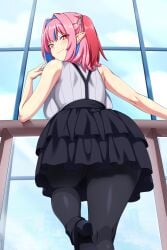 ass ass_focus character_request copyright_request fully_clothed large_breasts lindaroze pink_hair tagme