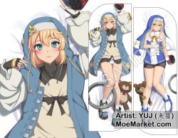 blonde_hair blue_eyes bridget bridget_(guilty_gear) dakimakura dakimakura_design erect gloves guilty_gear looking_at_viewer penis shorts trans_woman