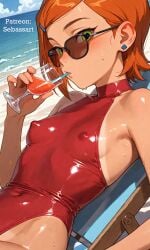 age_progression ai_generated beach ben_10 blush cocktail erect_nipples erect_nipples_under_clothes fit_female green_eyes gwen_tennyson looking_at_viewer mature_female paid_reward_available patreon petite sebassart sexy short_hair slim_waist solo sportswear sweat swimsuit tight_clothing tight_fit