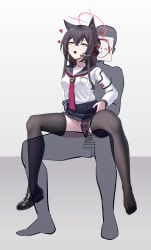 1boy 1girls animal_ear_fluff animal_ears artist_request black_hair black_pantyhose blue_archive breasts female_pubic_hair fox_ears fox_girl hair_between_eyes halo long_hair long_sleeves neckerchief pussy red_eyes red_halo rolling_eyes sailor_collar school_uniform sensei_(blue_archive) serafuku sex shirt skirt skirt_lift vaginal_penetration yukino_(blue_archive)