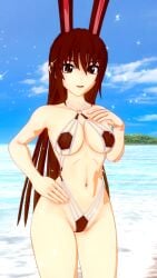 1girls beach breasts brown_hair bunny_ears bunny_girl koikatsu light_skin ocean perfect_idiot rwby smiling swimsuit velvet_scarlatina