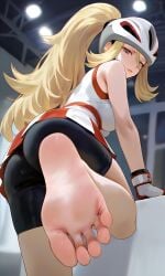 1girl 1girls ai_generated ass bare_arms bare_feet bare_legs bare_shoulders bare_thighs barefoot bicycle_helmet bike_helmet black_shorts black_sports_shorts blonde_female blonde_hair curvy curvy_ass curvy_figure feet foot foot_fetish foot_focus foot_play grey_eyes korrina_(pokemon) looking_at_viewer looking_down looking_down_at_viewer medium_breasts milf pokemon pokemon_xy ponytail pov skater skater_girl sole_female soles soles_feet soles_fetish soles_focus soles_up solo solo_female solo_focus sports_shorts sportswear thick_thighs thighs toes white_clothing white_helmet