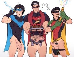 abs balls batman_(series) big_pecs bottomless bottomless_male dc dc_comics dick_grayson erect_penis erection eromite fathers_day flaccid flaccid_penis gay jason_todd male male_focus male_only male_pubic_hair mask masked masked_male muscular muscular_male nightwing open_underwear pecs penis pubes pubic_hair red_hood_(dc) robin_(dc) robin_(tim_drake) schizoid tanline tight_clothing tight_fit tim_drake underwear underwear_down underwear_tanline vein veiny_penis yaoi