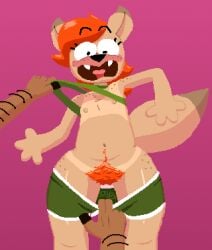 1girls anthro artist_request assisted_exposure breasts embarrassed female furry holly_pittstein_(theenfman) pubic_hair pussy tagme
