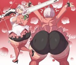 1girls 2026 arc_system_works ass ass_focus big_ass big_breasts bottom_heavy dress elphelt_valentine fat_ass female female_only furiousart guilty_gear guilty_gear_strive hi_res high_resolution highres holding_gun huge_ass large_ass large_breasts light-skinned_female light_skin massive_ass pawg short_hair shorts solo solo_female solo_focus spiked_bracelet spiked_collar textless textless_version thick_thighs thighhighs twerking voluptuous white_hair