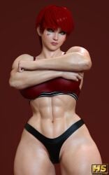 1girls 3d abs ass big_ass big_breasts breasts facial_tattoo female fit fit_female hagiwara_studio highres megumi_hagiwara muscular muscular_female original original_character pinup pubic_hair red_hair solo solo_female tagme thick_thighs watermark yellow_eyes