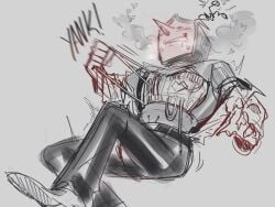1boy 2d biting_lip blushing claws deltarune digital_drawing_(artwork) erection male male_only no_eyes open_shirt robot sitting sl0pfest solo solo_focus solo_male sweating tenna_(deltarune) tv_head wire_pulling wireplay wires
